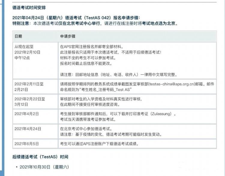 關于2021年德適考試時間的通知
